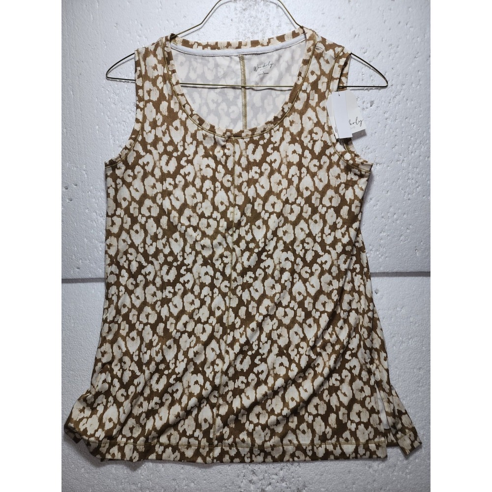 Wonderly Studio Top Women Medium White Gold Leopard Sleeveless Blouse Tank